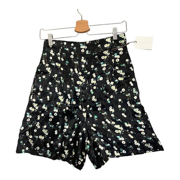 Massimo Dutti Women Silk Blend Black Floral Shorts Size 4 New - Picture 1 of 7